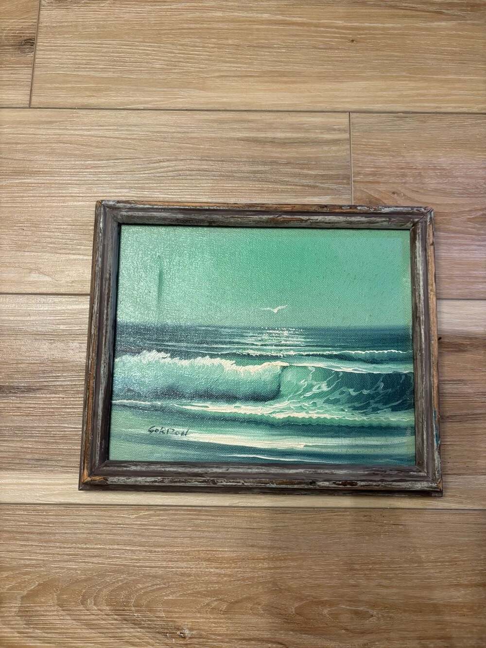 Vintage Signed Gordon Seascape Original Oil Painting on Fredrix Canvas